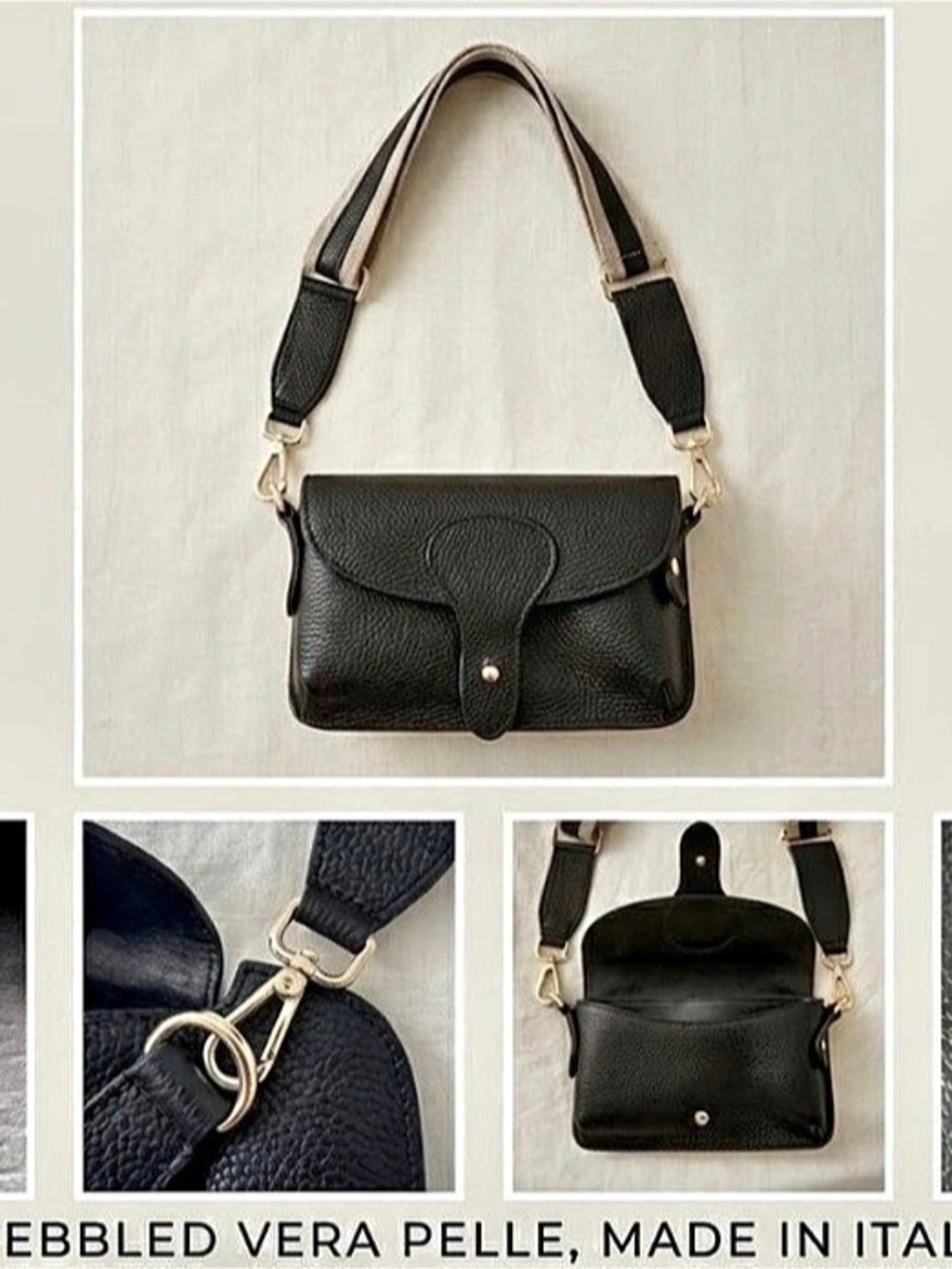 Vera Pelle Black Leather Crossbody Bag Like New